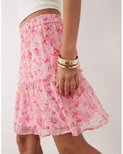 Vila Pink Tiered Flippy Mini Skirt