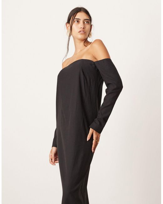 ASOS Black Off Shoulder Structured Column Maxi Dress With Pockets