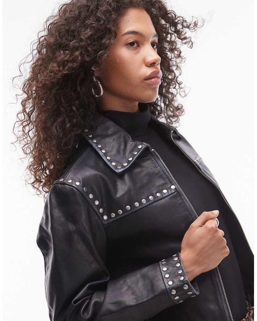 Mango Black Studded Leather Jacket