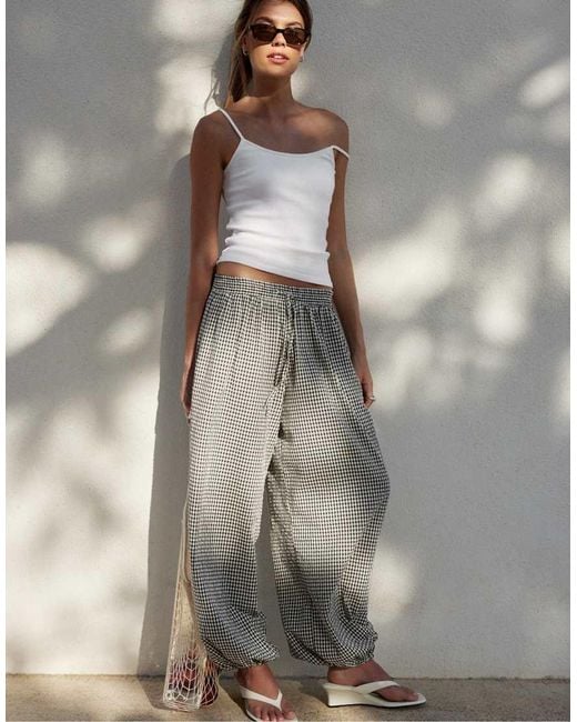 Stradivarius Gray Balloon Check Trousers