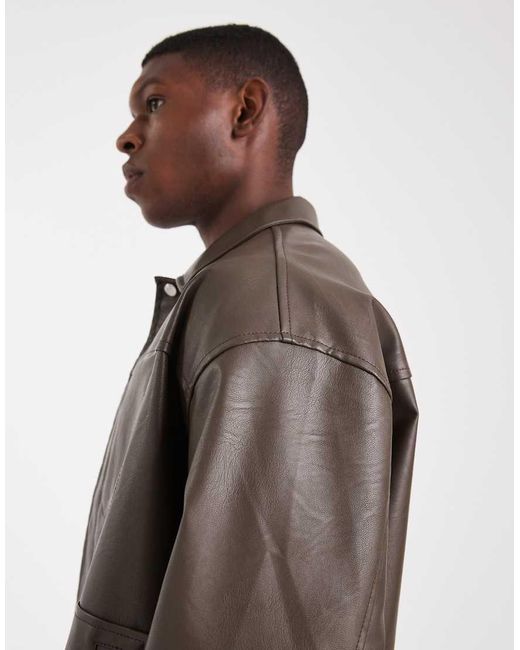 ASOS Brown Faux Leather Harrington Jacket for men