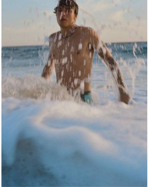 Pull&Bear Blue Panelled Swimming Trunks for men