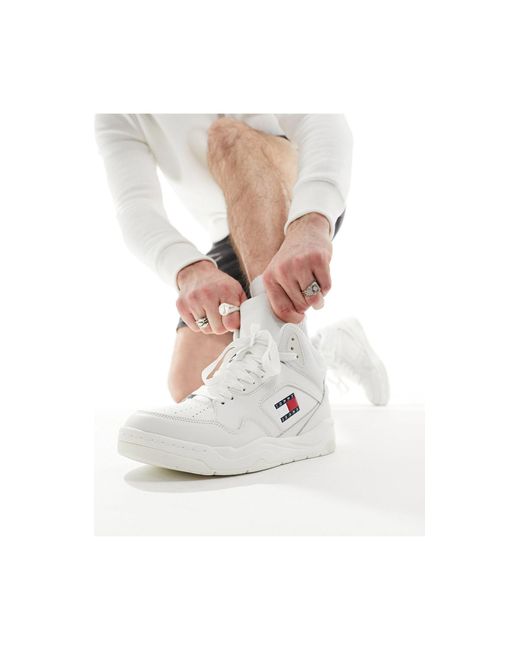 Tommy Hilfiger White Basket Mid Top Trainers for men