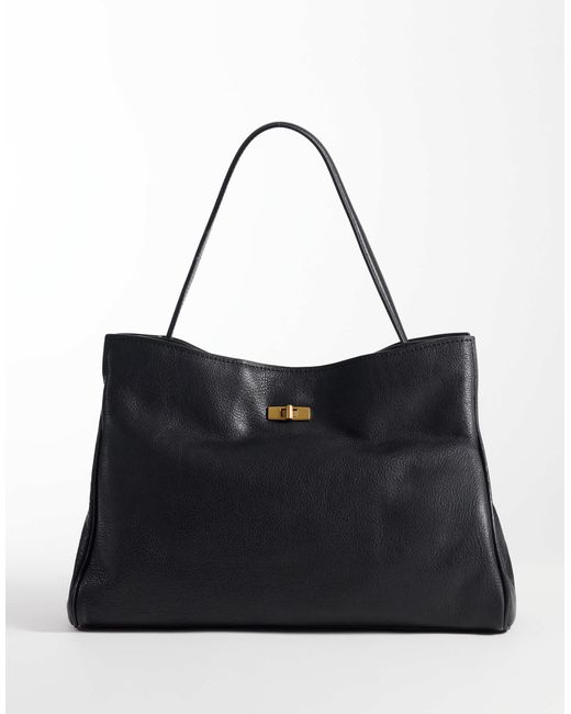 Mango Black 100 % leder schultertasche