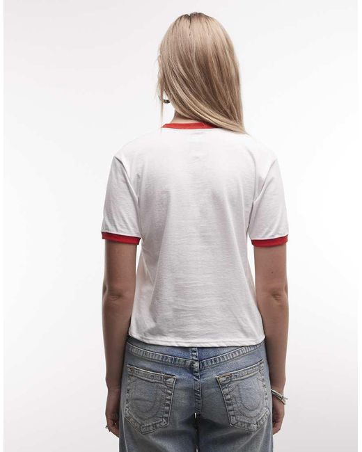 PRNT White England Cartoon Graphic Ringer T-Shirt
