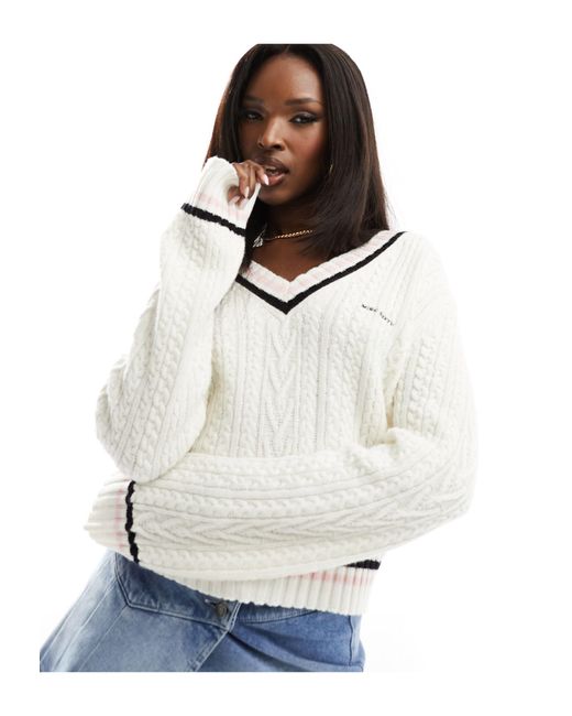 Miss Sixty White Knitted Cricket Jumper With Contrast Trim