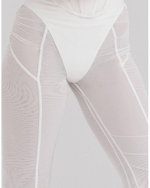 House Of Cb White Avalon Mesh High Waist Trousers
