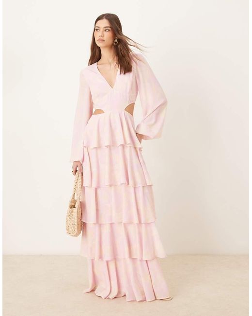 Pretty Lavish Pink Cut-out Ruffle Maxi Dress