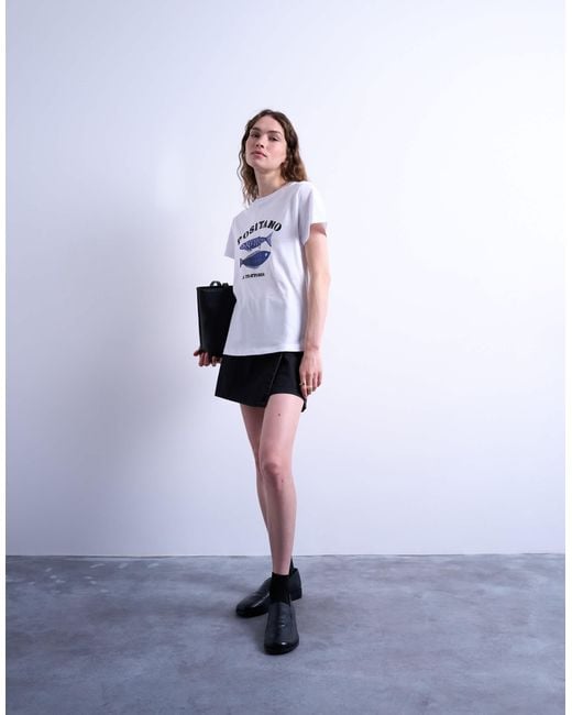TOPSHOP White Graphic Positano Everyday Tee