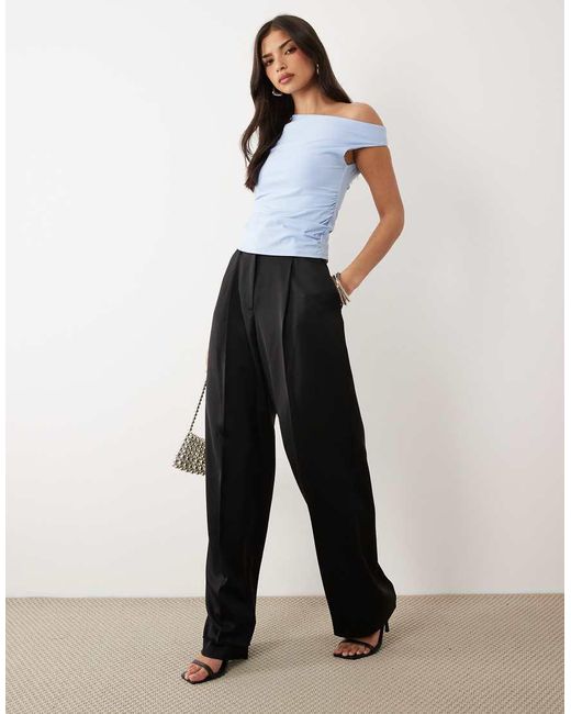 ASOS Blue Off Shoulder Ruched Detail Top