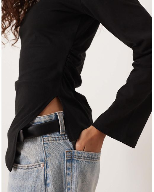ASOS Black Cinched Side Asymmetric Long Sleeve Top