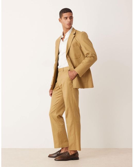 ASOS Natural Cotton Linen-blend Straight Leg Suit Pants for men