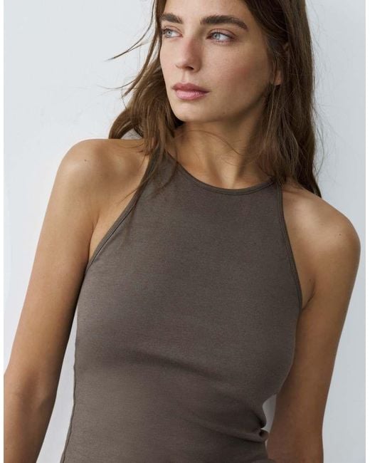 Pull&Bear Gray Halter-Neck Strappy Back Top