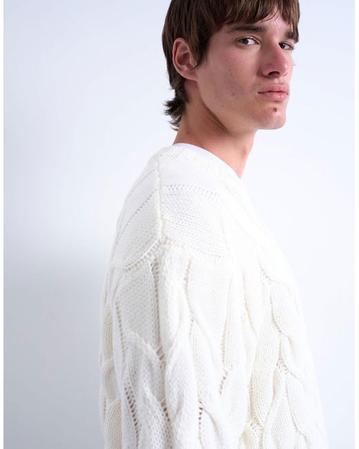 Topman – schwerer relaxed-fit-strickpullover in White für Herren