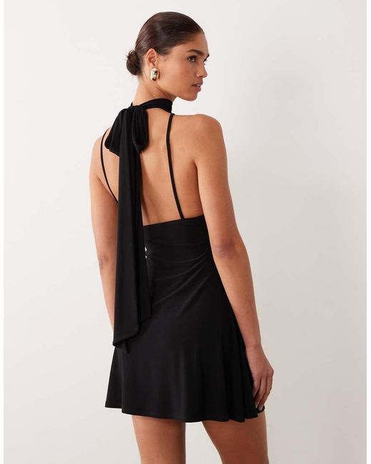 ASOS Black Backless Flippy Mini Dress With Scarf Detail