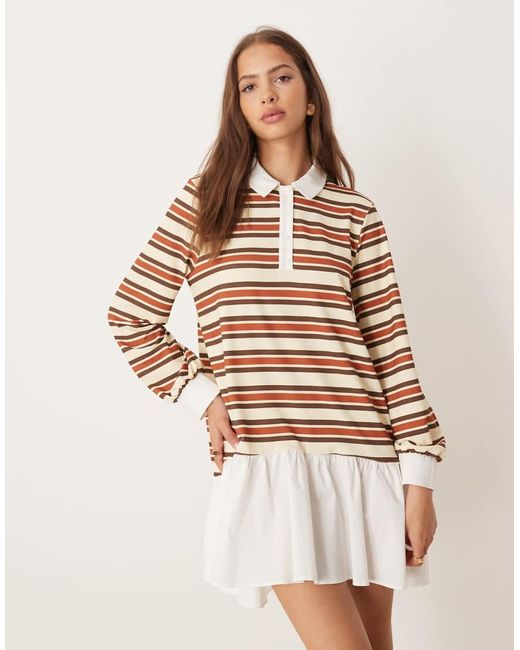 ASOS Hybride Gestreepte Mini Rugbyjurk Met Lange Mouwen in het Multicolor
