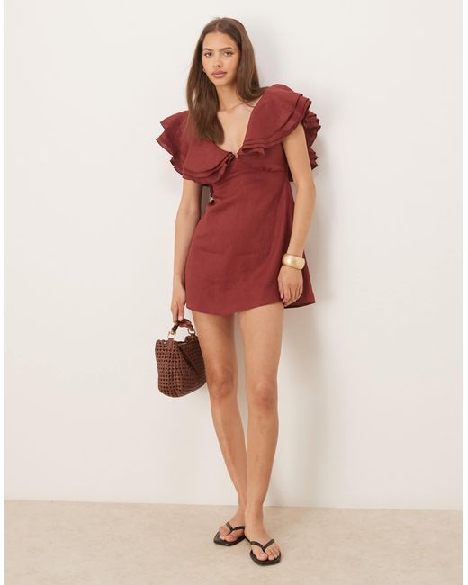Vrg Grl Natural Party Nights Frill Detail Linen Mini Dress
