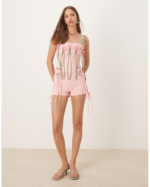 Tyler McGillivary Pink Sylvia Ribbon Detail Mini Short Co-ord