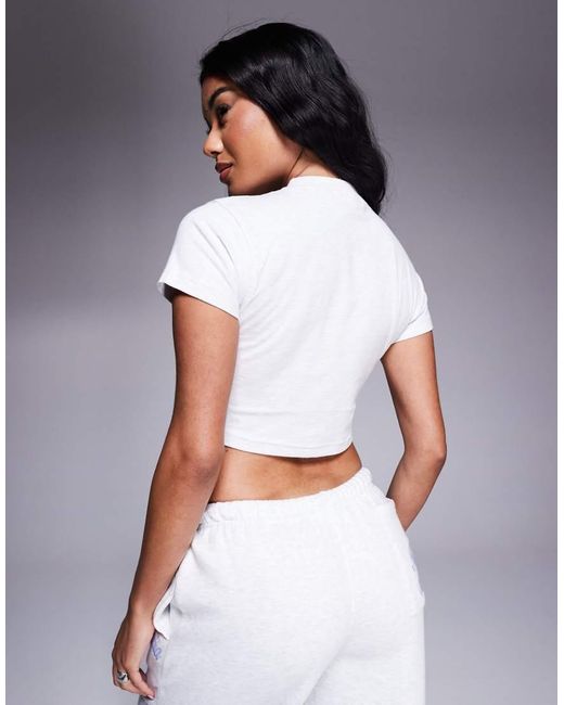 Kaiia White Embroidered Script Baby Tee Co-ord
