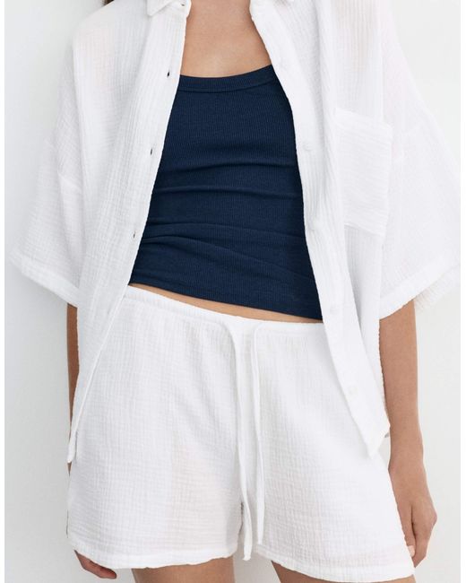 Short en coton texturé Pull&Bear en coloris White