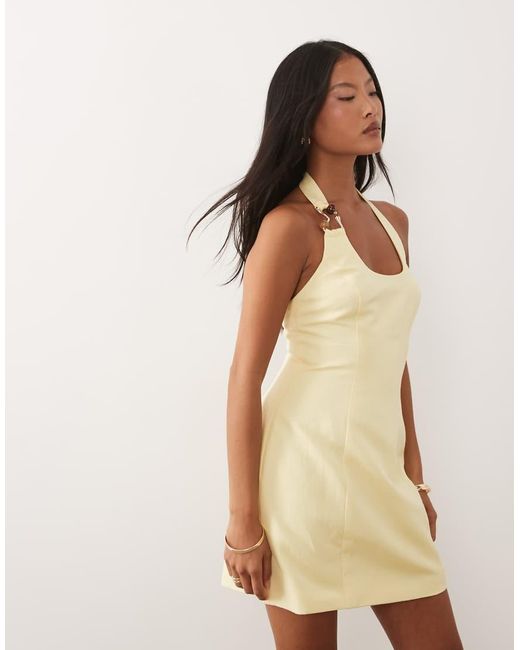 Forever New Natural Linen Mix Halter Neck Mini Dress With Hardware Detail