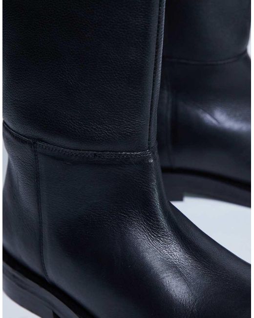 Botas Negras De Estilo Ecuestre De Cuero Auténtico Rory De TOPSHOP de color Blue