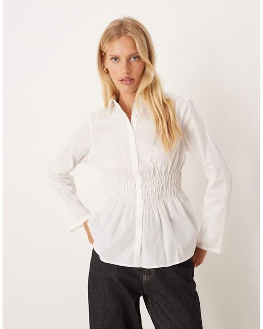 Cotton On White Gathered Long Sleeve Shirt