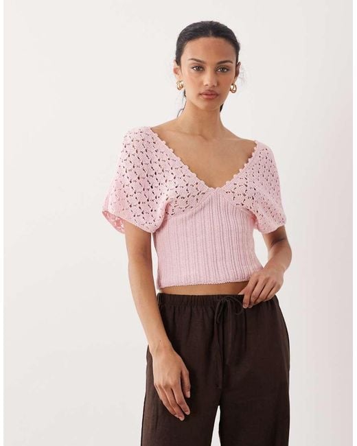 ASOS Pink Knitted Plunge Cinch Top