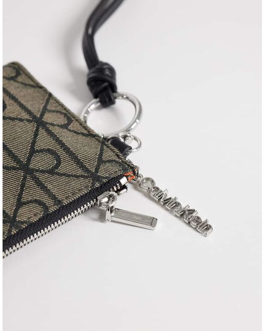 Calvin Klein Gray Emblem Jacquard Print Purse With Metal Hardware