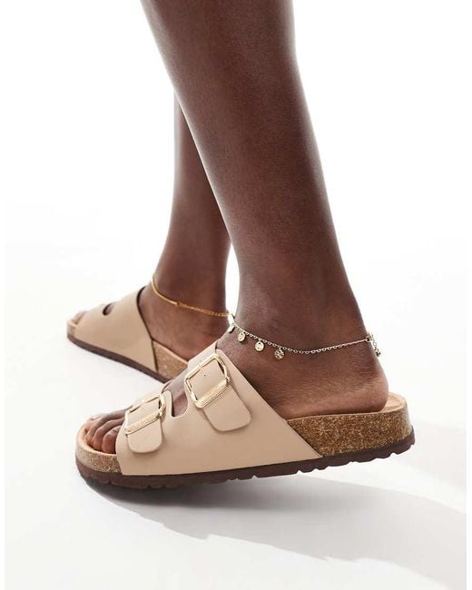 French Connection Brown Double Buckle Footbed Sandals