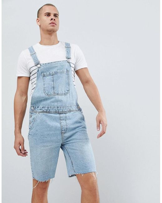 Bershka Denim Dungaree Shorts In Light 