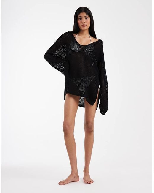 ASOS Black Rocky Knit Beach Chuck On Hooded Dress