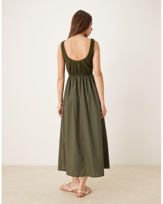 ASOS Natural Shirred Bust Cotton Mix Summer Midi Dress
