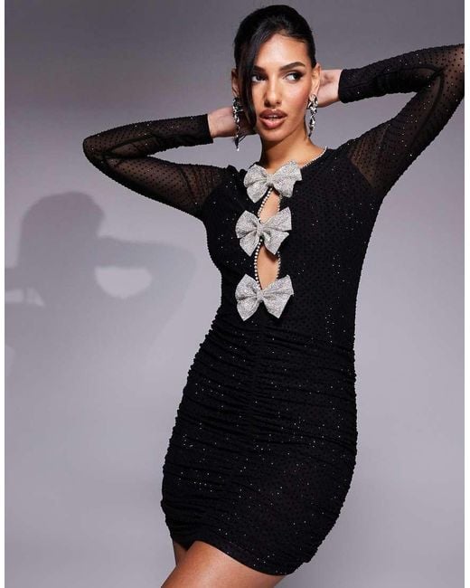 Lavish Alice Black Rhinestone Embellished Mesh Mini Dress