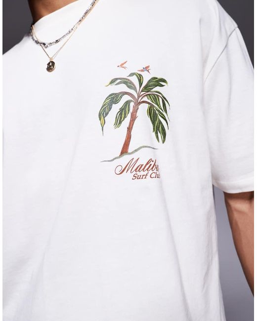 ASOS Gray Boxy Oversized T-shirt With Palm Tree Graphic for men