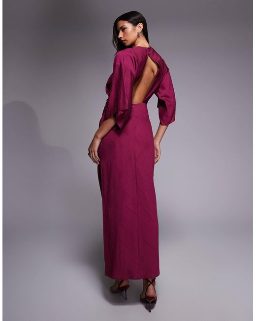 ASOS Purple Textured Drape Skirt Maxi Dress With Split Detail