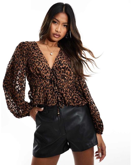 River Island Black Tie Front Velvet Top