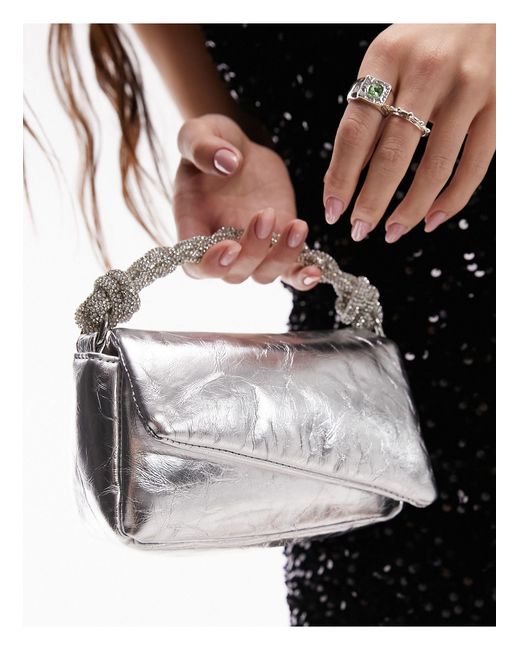 TOPSHOP Metallic Gwen Puffy Grab Bag With Diamante Handle