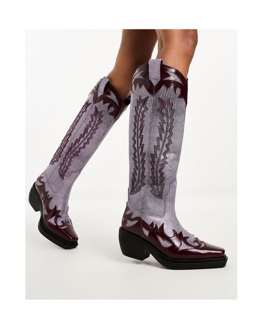 ASOS Purple Cannon Leather Western Knee Boots