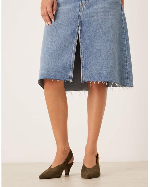 ASOS Natural Shiloh Large Buckle Detail Slingback Kitten Heel Shoes