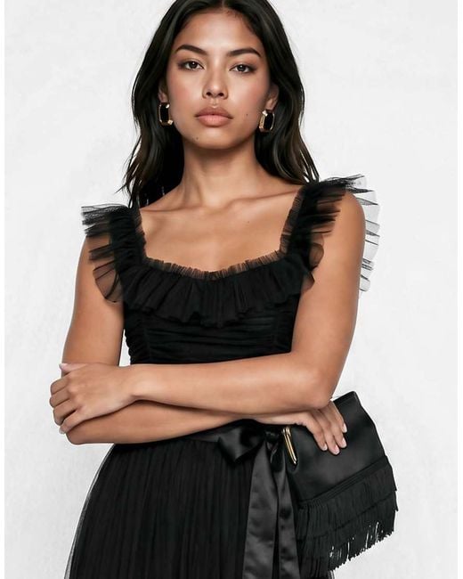 ANAYA Black Strappy Ruffle Maxi Dress