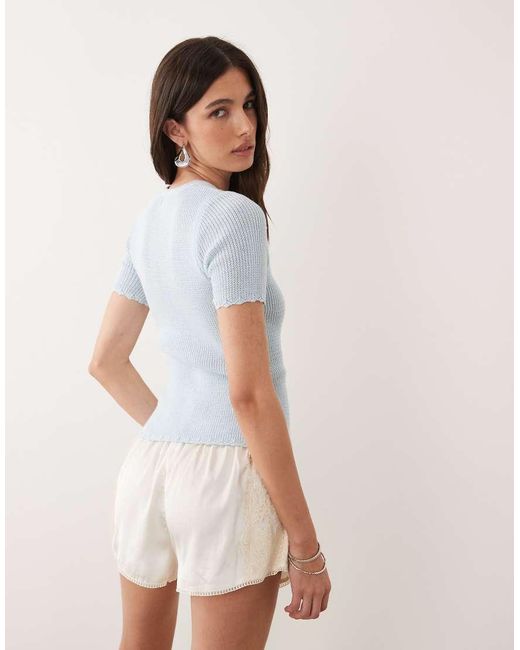 Pretty Lavish Multicolor Scallop Detail Knitted Short Sleeve Cardigan