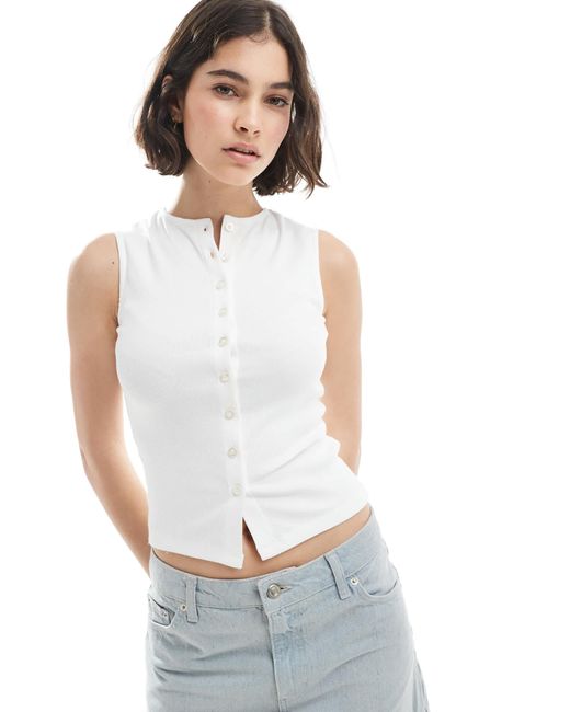 Miss Selfridge White – geripptes oberteil