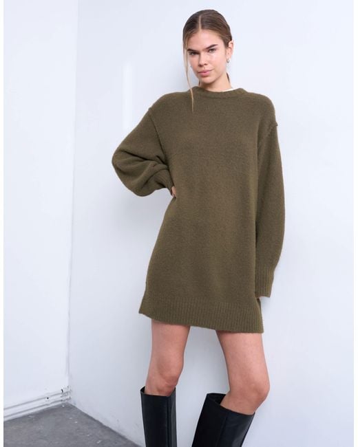 TOPSHOP White Knitted Fluffy Crew Mini Dress