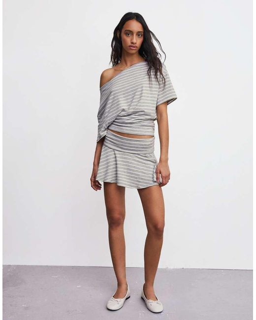 Bershka Gray Mini Skirt With Double Turn-up Waist