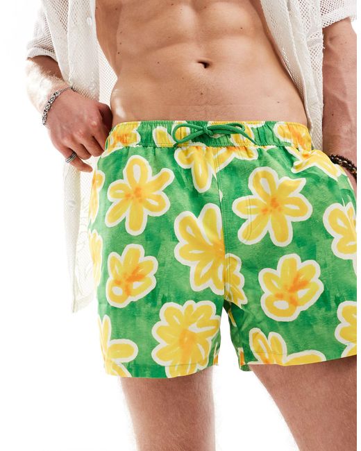 Pantaloncini da bagno corti verdi con stampa a fiori di ASOS in Green da Uomo