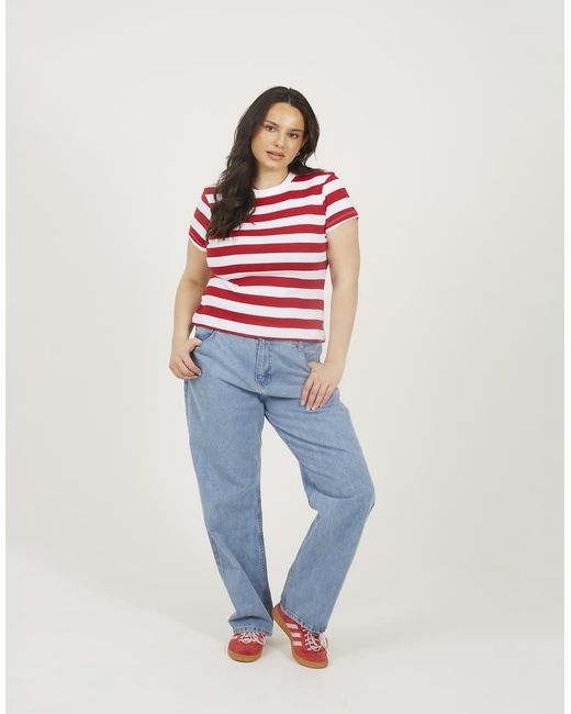Brave Soul Red Curve Stripe Crew Neck T-Shirt