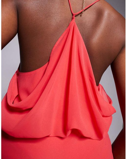 Vestito Lungo Con Scollo Ad Anello, Dorso A Vogatore E Fascette Sottili di ASOS in Red