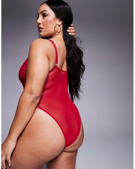 ASOS Red Asos design curve – lara – weicher bh aus gepunktetem netzstoff und spitze