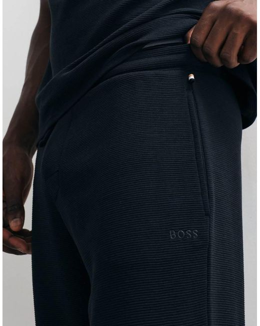 Boss Blue Co-Ord Ribbed Shorts With Logo Print for men